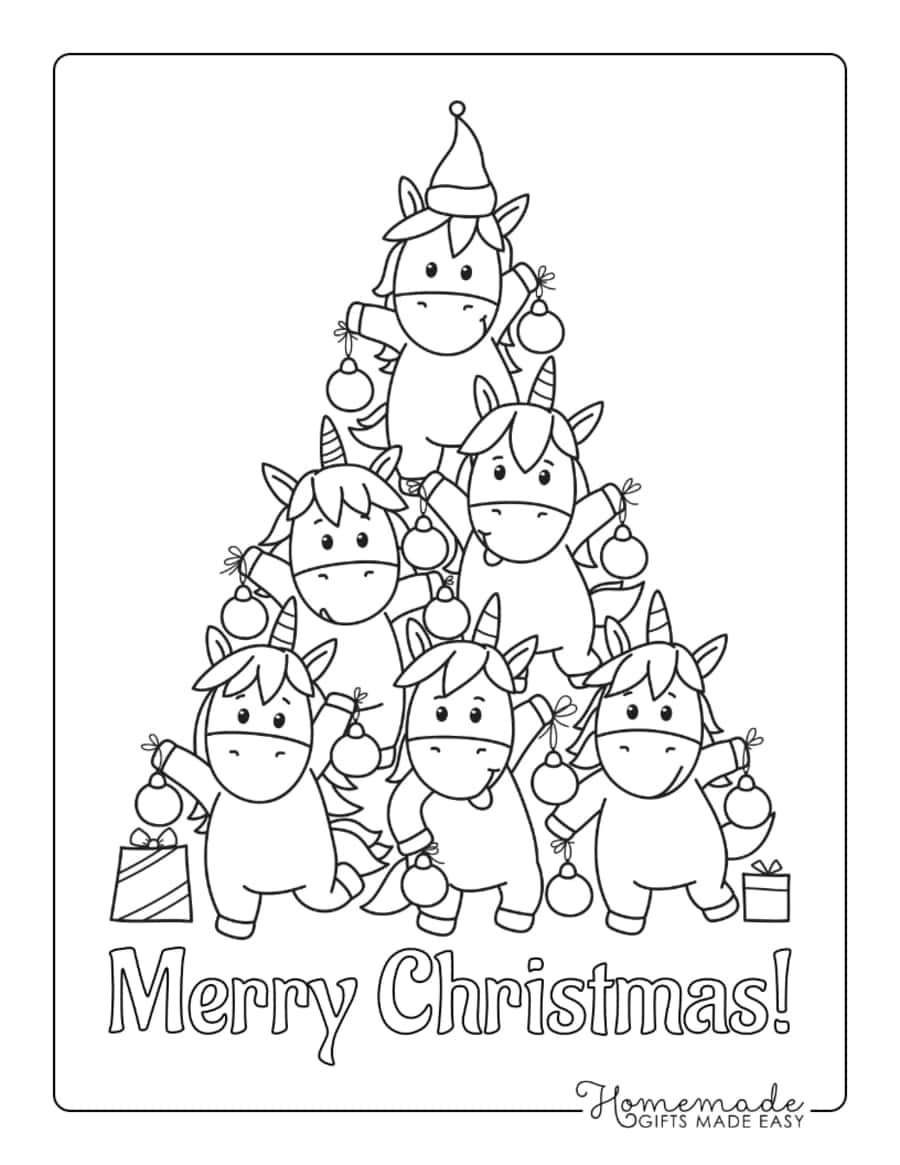 Merry Christmas Tree Decorations Unicorn Kids Coloring Pages Pdf Free Vectors